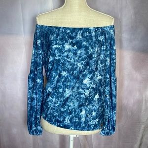 MICHAEL KORS BLUE/WHITE OFF SHOULDER BLOUSE SIZED S